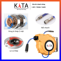 Cuộn dây hơi tự rút ống PU 2 lớp màu vàng Kata loại tốt độ dài 12+1 mét