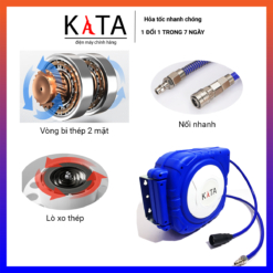 Cuộn dây hơi tự rút vỏ PVC-ABS lõi đồng mâm inox màu xanh Kata loại tốt độ dài 9m+1m DH04